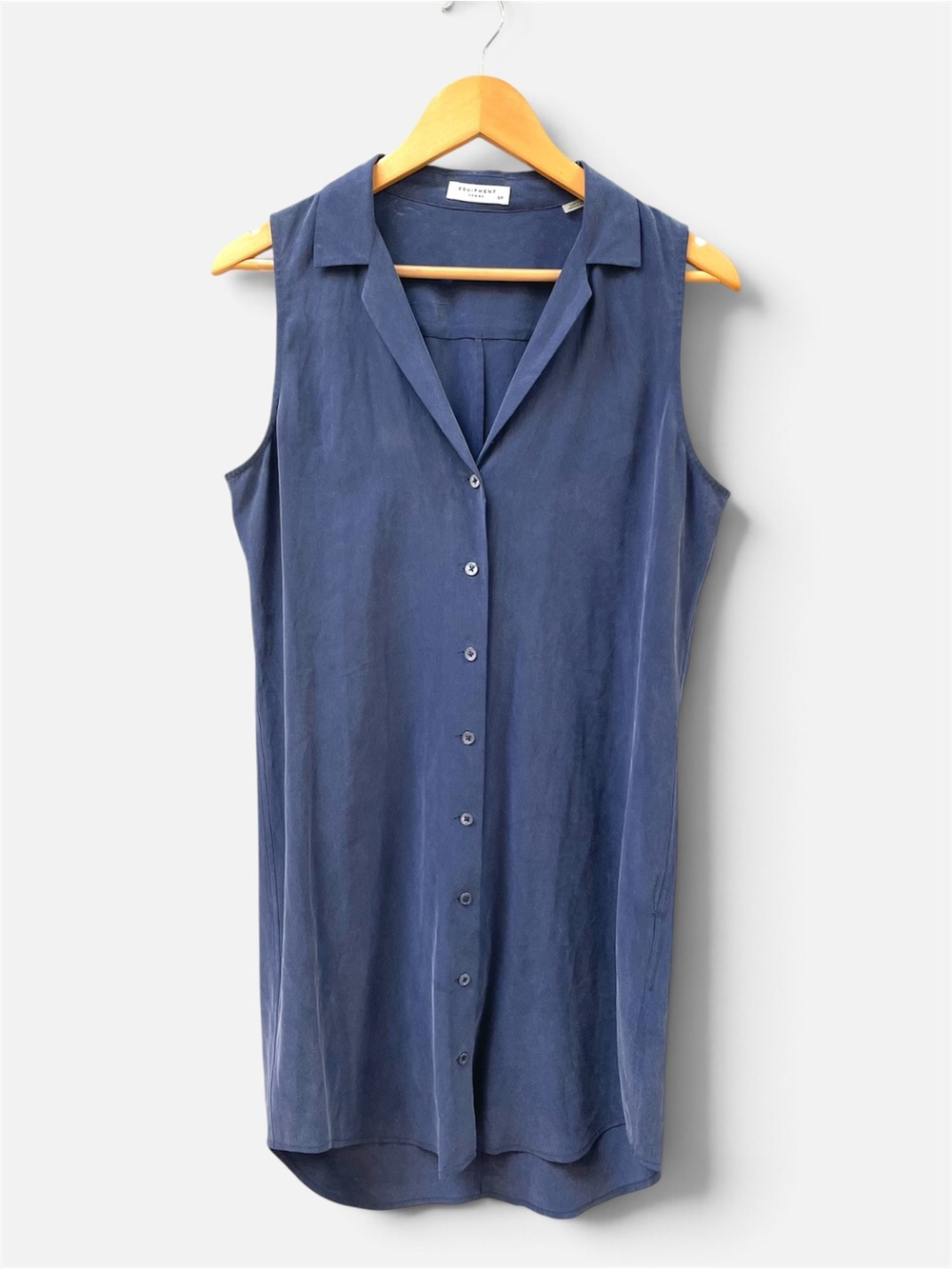 Equipment 100% Silk Sleeveless Button-Front Blue Shirt Dress, Women's Small